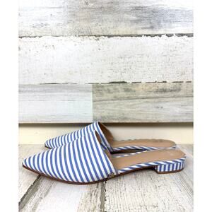 Crown & Ivy Women’s 8.5 Blue White Stripe Textile Slip On Loafer Mule Flats NEW